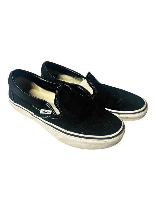 Vans Shoes - Vans Black Low Top Sneakers Womens 7.5 Mens 6 Canvas White Stitch Slip On Shoes